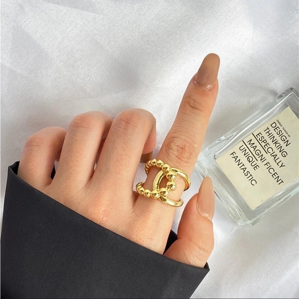 NEW Gold Geometric Design Sterling Silver Ring